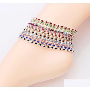 Barfußsandalen 12 teile/los 12 Farben Silber Überzogene Frische Fl Klare Farbe Strass Tschechische Kristall Kreis Frühling Fußkettchen Körper Schmuck Drop Otwvd