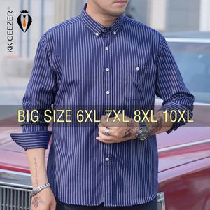 メンシャツストライプルーズロングスリーブコットンプラスサイズ6xl 7xl 8xl 10xl特大ファッションカジュアルブラックレッドレッド高品質ドレス240328