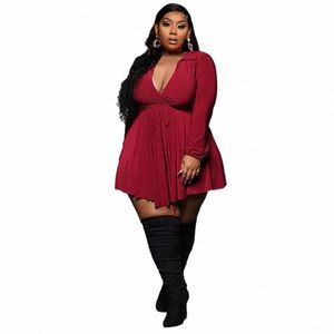 plus Size Sexy Dr Women Wholesale Fall Clothes Solid Lg Sleeve Deep V Neck Mini Dres Club Birthday Outfits Dropship q2Tf#