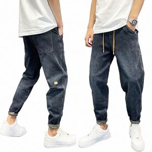 men's Casual Denim Vintage Wed Loose-Fit Tapered Carrot Pants Autumn Streetwear Embroidered Jeans Baggy Jogger Harem Pants m9qA#