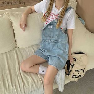 Women's Shorts Suspenders For Women Summer Denim Korean Style Wide Leg Jeans Pants Light Blue High Waisted Baggy Casual Fashion 240329