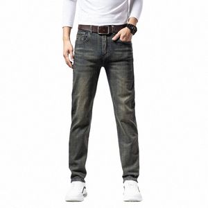 Klassiskt retro färgmärke män jeans 2023 höstbusin casual lös rak stretch denim byxor manliga regelbundna passformar 28eo#