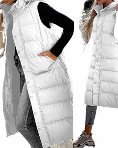 Куртка на молнии с капюшоном Женская жилетка большого размера Зимняя верхняя одежда Парка с капюшоном Fi Стеганый жилет Повседневная e2aO #