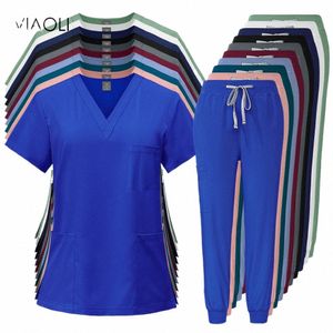 atacado Medical Nurse Uniform Jogger Scrubs Define Uniformes Hospitalares Scrubs Suit New Spa Uniformes Mulheres V-neck Fi Work Wear 24Hj #