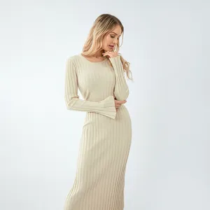 Party Dresses Women V-Neck Ribbed Knit Sweater Dress Long Sleeve Bodycon Maxi Solid Color Casual Slim Fit Outfit For Spring Fall Winter