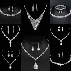 Värdefulla lab diamantsmycken Set Sterling Silver Wedding Halsbandörhängen för kvinnor Bridal Engagement Smycken Gift D3VP#