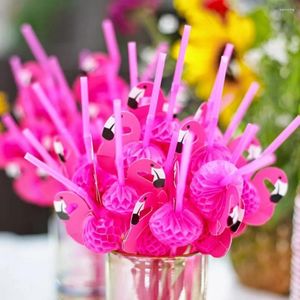 Disposable Cups Straws 50Pcs Paper Bendable Flamingo Cocktail Straw Drinking Hawaiian Party Wedding Supplies