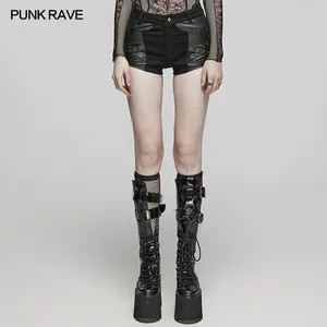 Женские шорты в стиле панк-рейв, эластичные джинсовые шорты Ross с люверсами, сексуальные черные короткие штаны для девочек с металлическим кольцом в стиле пэчворк, лето