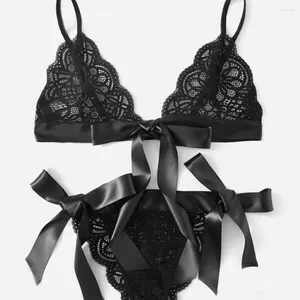 BRAS SETS PORN SEXY underkläder för kvinnor Bow Set Cut Out Lace Bra Ribbon Up Women's Underwear YQFZ-S168