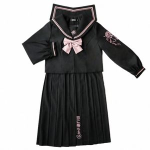 Śliczne różowe rękawie Suibor Stubor JK School Sets Sets Black Shirt i plisowana spódnica Bowtie dla dziewcząt Student Cosplay K5wa#