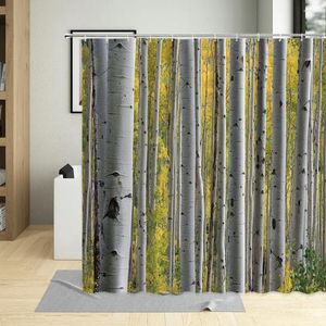シャワーカーテンホワイトバーチフォレストトランクカーテン天然風景落下葉の景色の浴室の機械洗える装飾スーツ