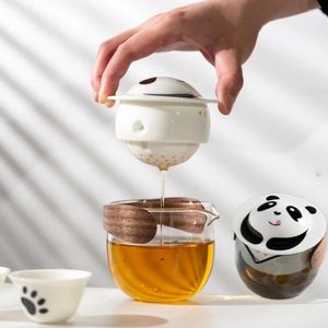 Наборы чайной посуды Панда, инструменты для приготовления чая, керамические чайные чашки для одного комплекта, дорожное хранение, китайская чайная чашка, короткая поездка, вечеринка в саду