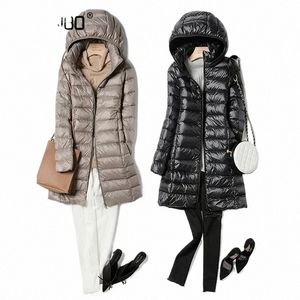 2024 Women Spring Jacket Ultralight Thin Packable Down Lg Jacket Female Hat Detachable Slim Fit Skirt Coat Portable Outwear N8Co#