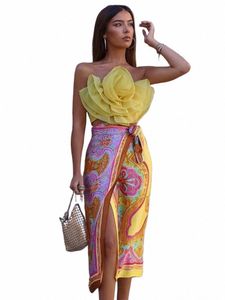 Mesh Yellow Rose Floral Dr Sets Autumn Winter Fi Sleewel Crop Tops Set Christmas Party Women 2022 BlusaS Mujer New C9ev#