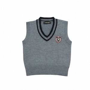 JK tröja Vest V Neck Cute Girls Japanese Kawaii broderi mönster college stil elever enhetlig skolflicka grå pullover r41p#