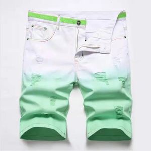 Summer Fashion Mens Colored Ripped Short Jeans Brand Bermuda Cotton Casual Shorts Vaqueros Hombre Denim 2842 240315