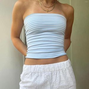 Damen Tanks Frauen Sommer trägerlos gestreift Tube Top Y2k Ausgehen Bandeau Crop Tops ärmellos Cami Off Shoulder Weste Tank Streetwear