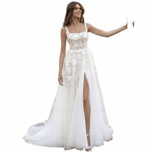 Tulle Lg Wedding Dres Spaghetti Strap Chaking Ivory Wedding Bride Dr Sweep Train Dr for Wome 2024 Vestidos de Novia T4HQ#