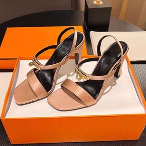 2024 new style women Dress SHOES satin sheepskin leather 7.5CM Stiletto high heels Square open toes peep-to wedding LOCK one line Hollow sandals wedding party siz 34-43