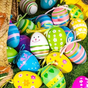 Dekoracja imprezowa 12/24pcs Easter Eggs Happy Decorations Malowane DIY Craft Kids Dift Dekor dekoracje domowe wiszące ozdoby