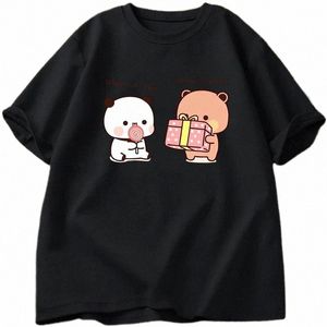 anime carto panda björn bubu och dudu t shirt kawaii grafisk tryckt t -shirt fi crew hals plus size t shirt kvinnor u0k8#
