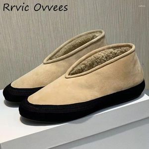 Sapatos casuais 2024 boca profunda mocassins mulheres dedo do pé redondo camurça plana forro de lã inverno espessamento quente preguiçoso andando