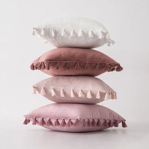 Capa de almofada macia de veludo com borlas, rosa, cinza, bege, verde, capa de almofada, decoração de sofá de quarto, fronha de 30x5 0cm/45x45cm, travesseiros