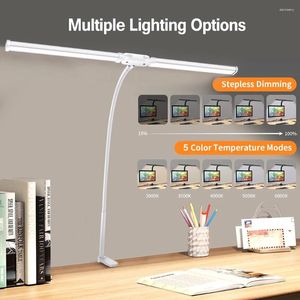 Tischlampen Double Head LED Clipldesk Lamp Architekt für Home Office Lighting 5 Farbmodi und dimmbares Lesenlicht