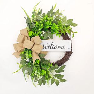 Decorative Flowers Spring Welcome Wreath Farmhouse Natural Rattan Front Door Daily Four Seasons Flower