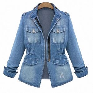 2024 Women's Summer Urban Style Casual Denim Jacket Stand Collar Slim Jacket i2qF#
