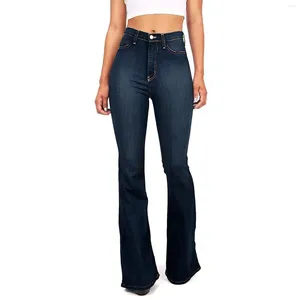 Kvinnors jeans hög midja flare för kvinnor sommar hösten 2024 mager klocka botten jean pants kvinna knapp dam sexig push up denim byxor