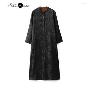 Vestidos casuais 2024 moda feminina outono/inverno 50mm xiangyun shaguan le crepe casaco natural amoreira seda lã misturada camisa vestido