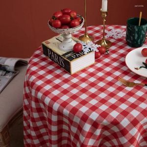 Table Cloth Cotton Linen Red Plaid Round Tablecloth Ruffled Anti-stain Coffee Cover Clothes For Dining