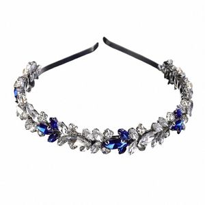 Trendy Rhinste Bridal Crown Opaska na głowę Sier Blue Wedding Hair Acries Biżuteria Ręcznie roboty nakładki dla kobiet i5ba##