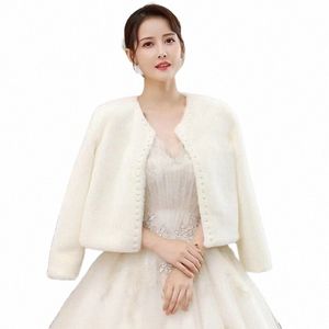 winter Pearls Wedding Wraps Bolero Wedding Shawls Bridal Shrug Faux Fur Women Bridal Jacket Party Coat k4z4#
