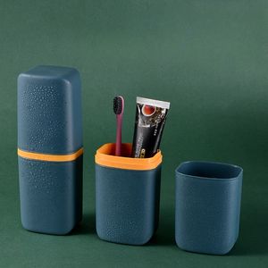 Bärbar rese tandborste kopp avtagbar tandborste lagringslåda inklusive 2 koppar tandkräm förvaring tandborstefodral och bärare