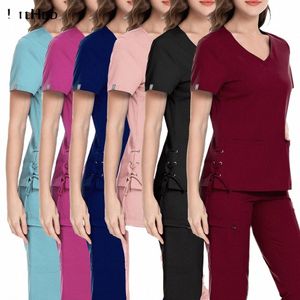 Scrub joggers mundury spa fi fit kobiety medyczne heckories szorowanie ubrania Pet Shop Lab Medical Beauty Pielęgniarka Scrubs Zestaw D2II#