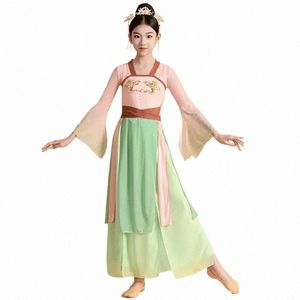 전통 중국 민속 클래식 댄스 의상 소녀 한피 의류 고대 우아한 연습 의류 구지 벤 댄스 의상 51cv#