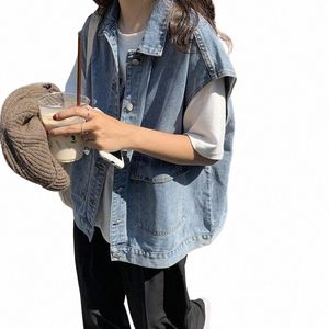 plus Size Loose Slimming Denim Vest Jackets Women Spring and Autumn Sleevel Coat New Jean Waistcoat Outerwear Casual Tops 809s#