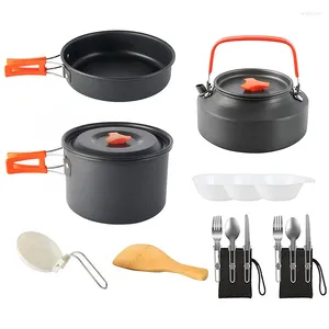 Set di pentole Set da esterno portatile Utensili da cucina Pentola Kit da tavola da campeggio Cucchiaio pieghevole Forchetta Coltello per escursionismo Picnic Viaggi