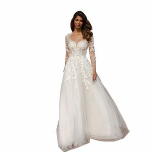 roddrsya Romatic Wedding Dr For Bride Lg Sleeves See Through A-Line Scoop Neck Applique Butt Tulle Bridal Wedding Gowns u6CJ#