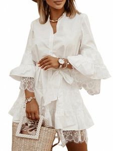 Celmia 2023 Summer Elegant Lace Dr Fi Flare Sleeve Solid Party Mini Vestidos Sexig V Neck Casual Evening Ruffled sundr a8ot#