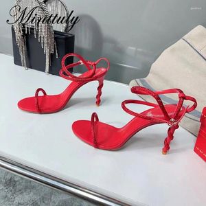Sandaler Crystal Snake Design High Heel For Women Pearl Designer Party Ball Shoes Summer Red Wedding