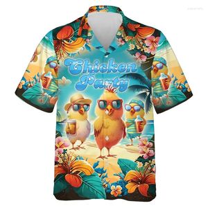 メンズカジュアルシャツサマーハワイアンフルーツパイナップルパーティー3Dプリントビーチシャツアロハタコを男性用ヒップホップアニマルY2Kブラウストップ