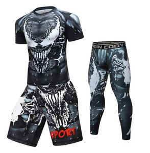 Sıkıştırma T Shirtspants Erkek Spor Salonu Yüksek Highelastisite BJJ MMA Rashguard Rash Guard Fitness Trailsuit Boks Forma Spor Suit2853208