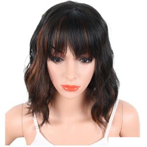 Acessórios de cabelo Peruca Sintética F1B30 Fibra Resistente ao Calor Fl Capless Comprimento Médio Lady039S Perucas para Preto ou Branco Women9317916 Drop Dhsok