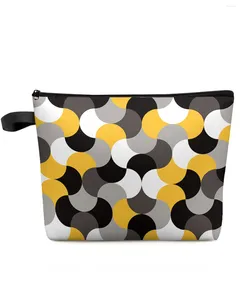 化粧品バッグ中年現代の抽象幾何学黄色のメイクアップバッグ旅行エッセンシャル女性オーガナイザーストレージペンシルケース