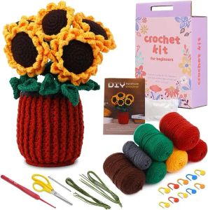 Knitting MIUSIE Sunflower Crochet Kit Beginner Crochet Kit for Beginners with Custom Box Crocheting Knitting Kit with Video Tutorials