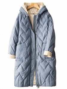 Piumino leggero da donna sciolto casual con cappuccio invernale Lg cappotto femminile casual allentato plaid parka abbigliamento da neve capispalla A1Jq #