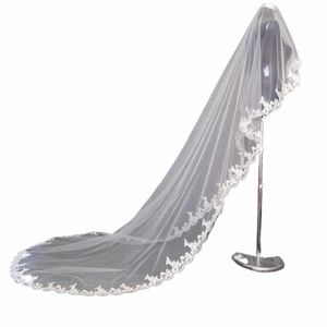 strato Uno Bianco Avorio Lunghezza cappella Semplice ed elegante velo da sposa Bordo in pizzo Accessori da sposa Veli Veu De Noiva P3KV #